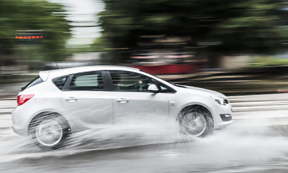 Car hydroplaning in the rain